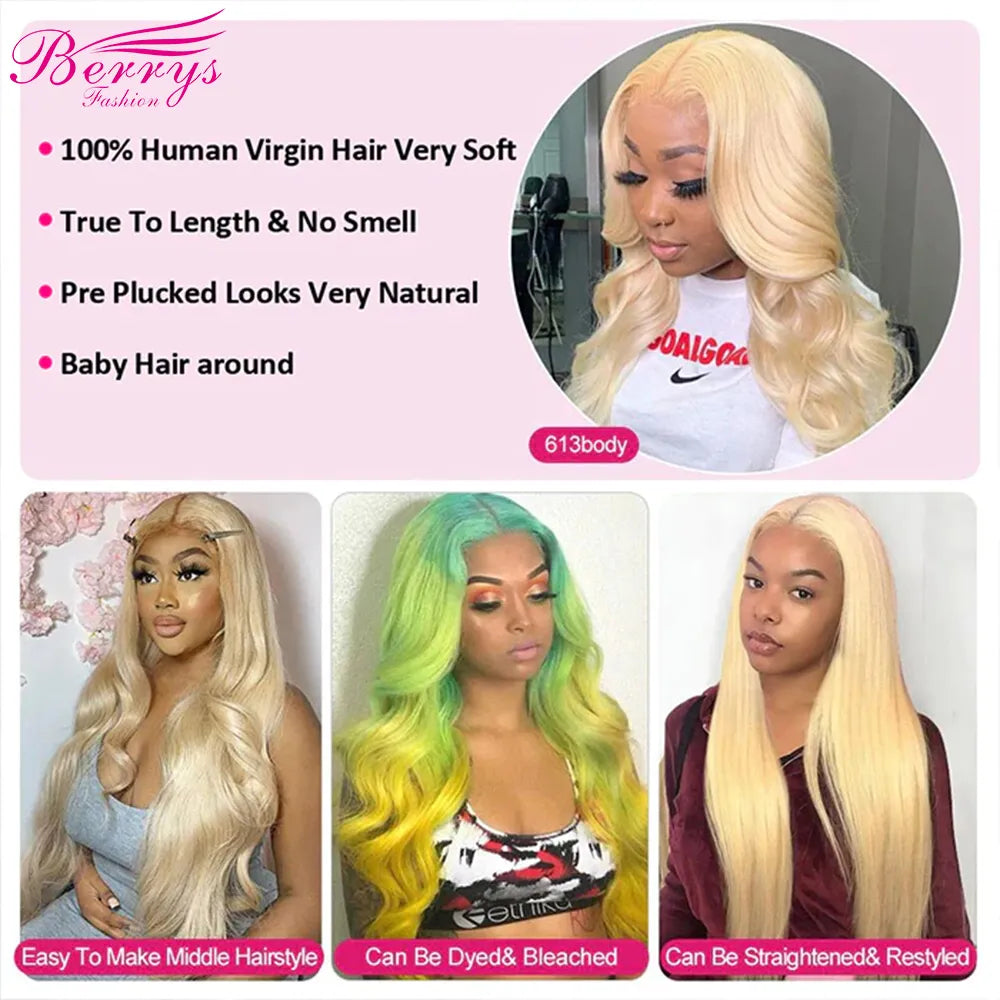 32Inch Blonde Body Wave 13x6 HD Lace Front Human Hair Wig Brazilian 613 Body Wave Wig Human Hair For Women 4x4 Lace Closure Wig