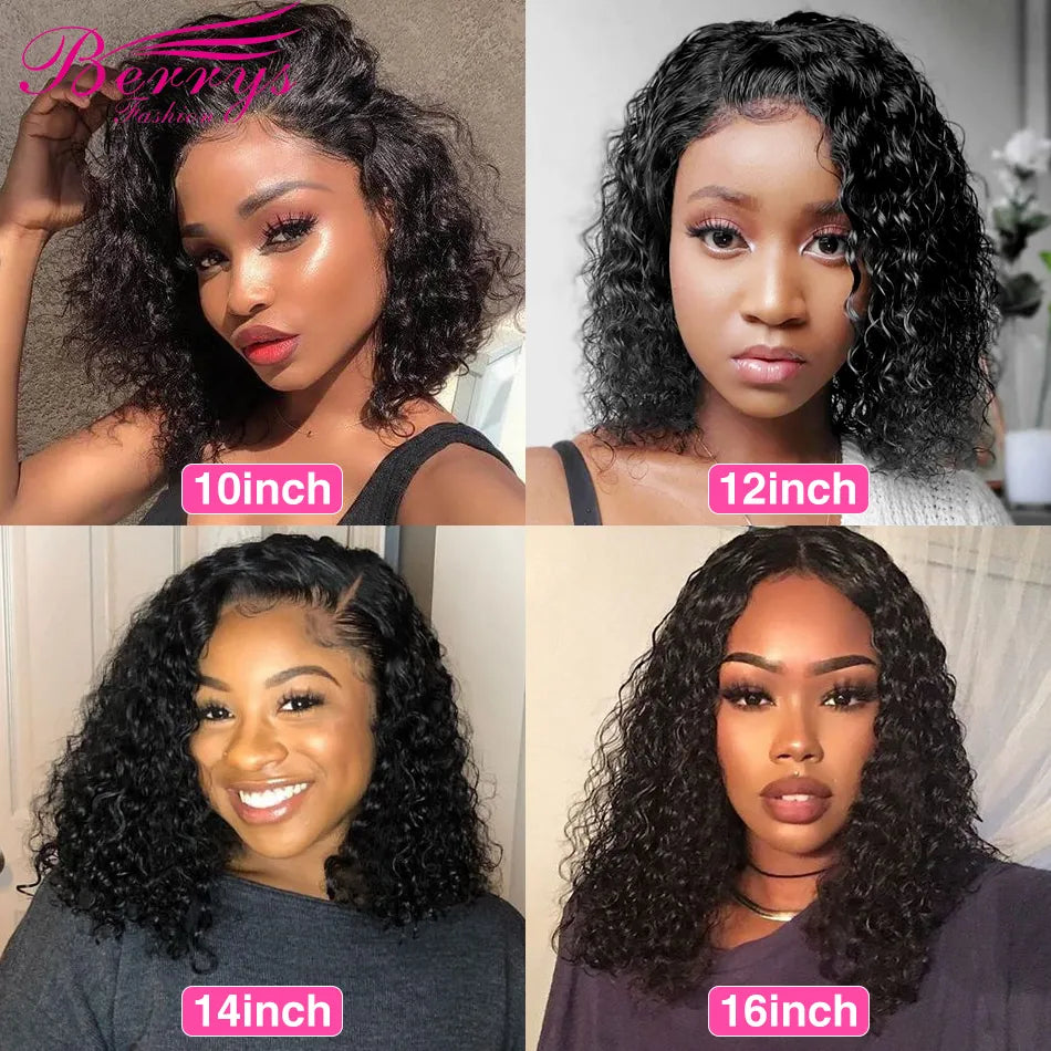 Short Curly Bob Human Hair Wigs 13x6 Transparent Lace Frontal Human Hair Lace Bob 5x5 Lace Closure Wigs For Women