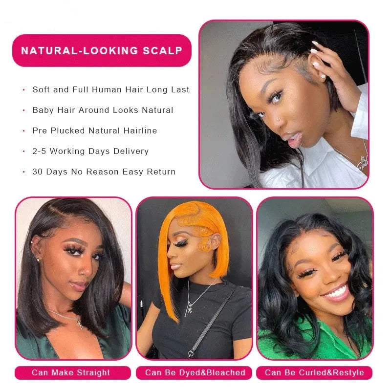 Straight Lace Frontal Bob Wig 13x6 Transparent Lace Frontal Human Hair Lace Bob 5x5 Lace Closure Wigs For Women