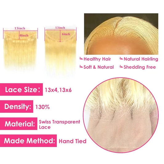Brazilian Hair 13x6 Free Part 613 Blonde Lace Frontal Closure Straight 13x4 Ear to Ear Lace Front With Baby Hair Free Shipping
