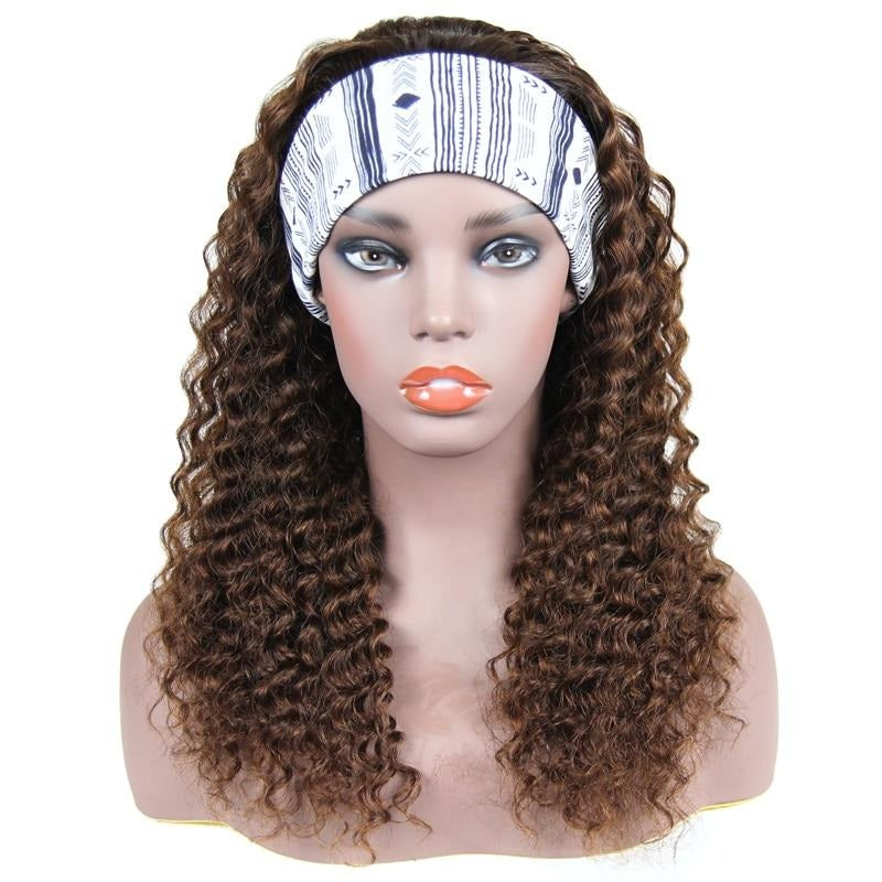30inch Curly Human Hair Wigs With Headband Scarf Brazilian Virgin Hair Wigs
