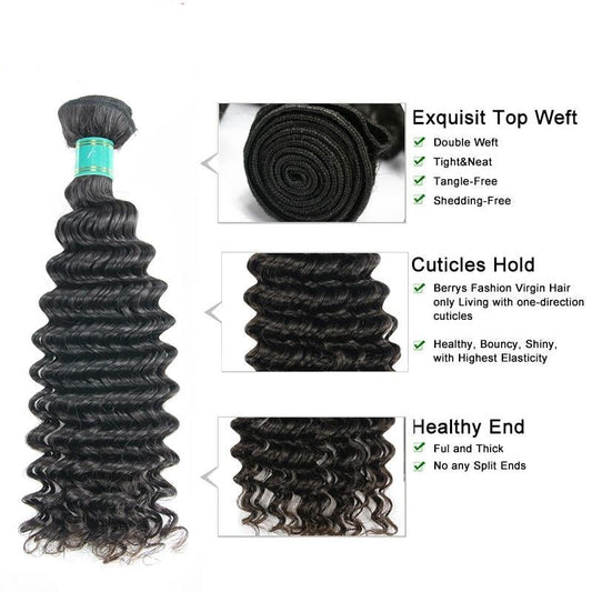 Virgin Hair Deep Wave 3 Bundles Deal Hair 100% Unprocessed Hair Extensions Natural Color