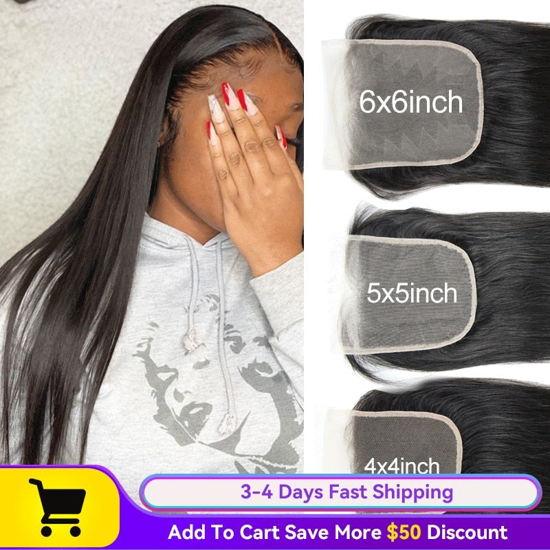6x6 Lace Closure Brazilian Straight Virgin Hair 4x4 5x5 HD Transparent Lace Closure Prepluncked Closure Unprocessed Extensions