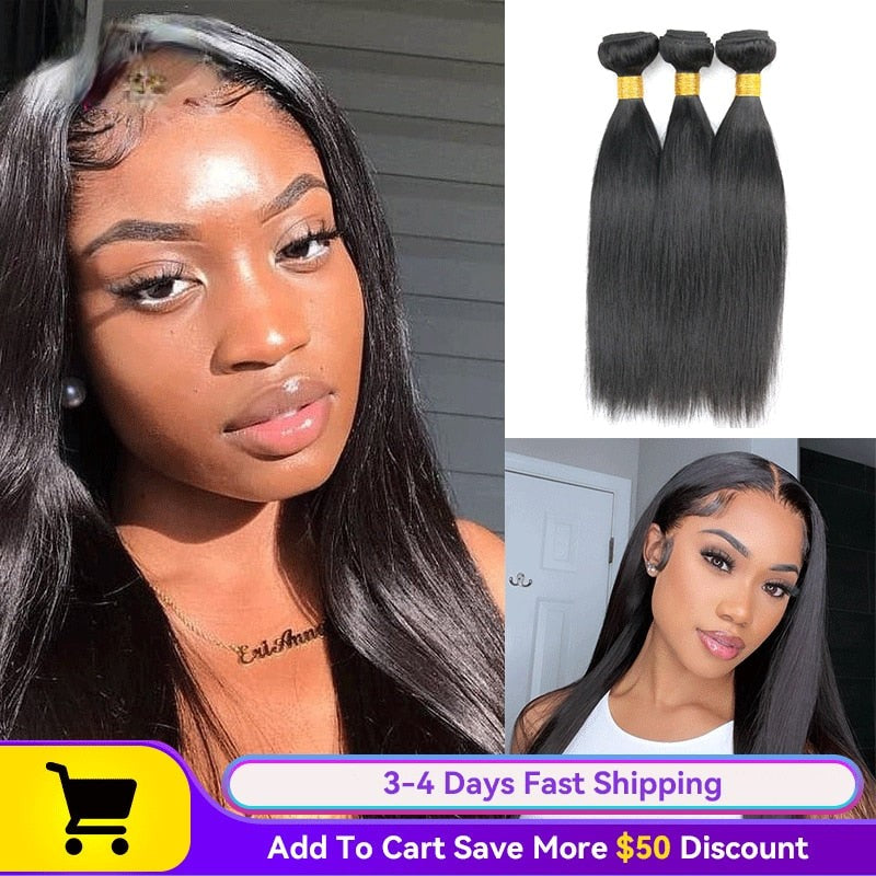 Fast Shipping 3-4 Days Straight 3 Bundles Deal Human Hair Natural Black Color 10-28 inch Remy Brazilian Weave Human Hair